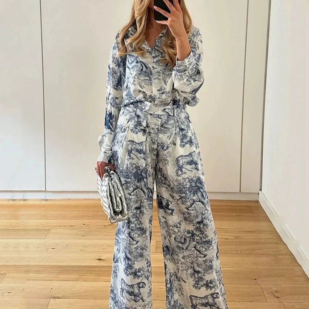 Zara Summer Casual Lazy Collared Print Shirt Pants Set - Picture 6 of 6